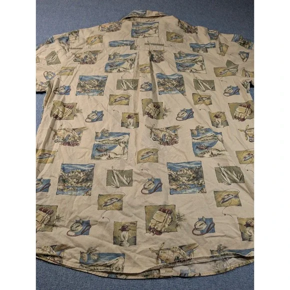 Woolrich Mens Large Stone Camping Elements All Over Print Cotton Button Up Shirt - Picture 5 of 8